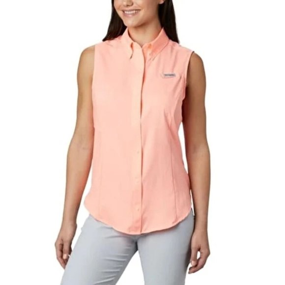 Columbia Tops - NEW Columbia Tamiami Orange Collared Summer Sleeveless Fishing Shirt P6978